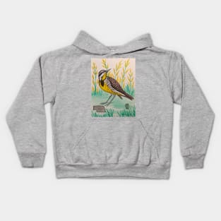 Nebraska state bird and flower, the meadowlark and goldenrod Kids Hoodie